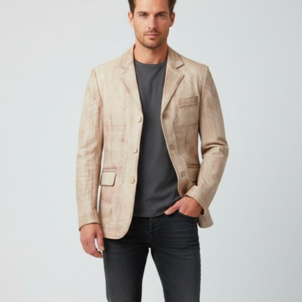 Vintage Men's Weathered Western Leather Blazer Large - Picture 13 of 13